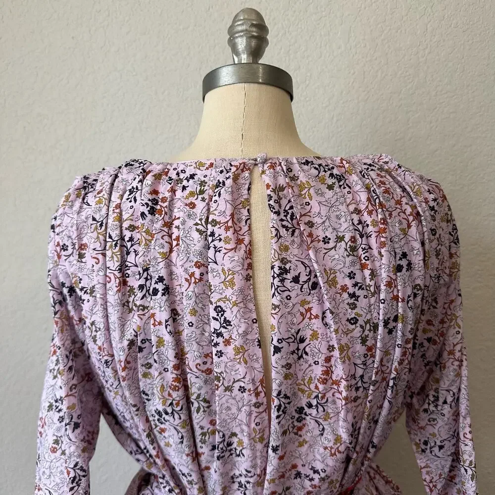ELLIETTE Tate Mini Dress Pink Floral Silk Long Sleeve Tie Waist Fairy